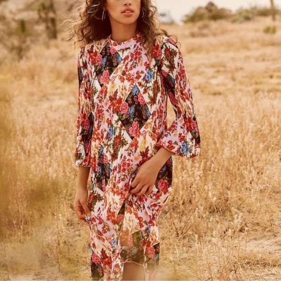 Anthropologie Shara Floral Pleated Midi Dress Size XS - Picture 3 of 15